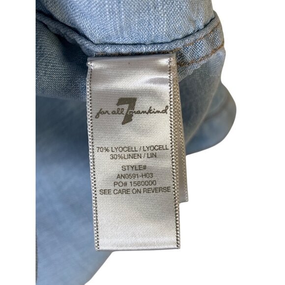 7 For All Mankind Womens Shirt Size Small Chambray Linen Blend Blue Embroidered - Picture 9 of 11